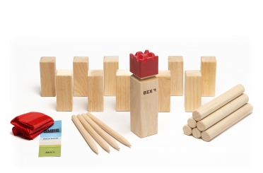 Kubb Spiel Gummibaum mit roter Krone 