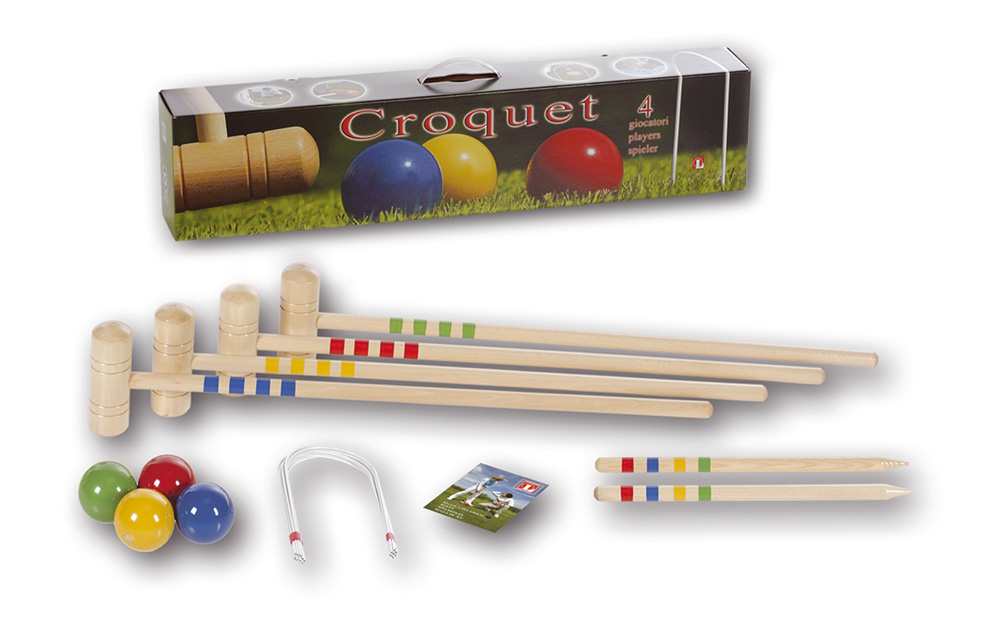 Krocket Croquet Gartenspiel Holz für 4 Spieler Spielzeug Spiel für Erwachsene DE 